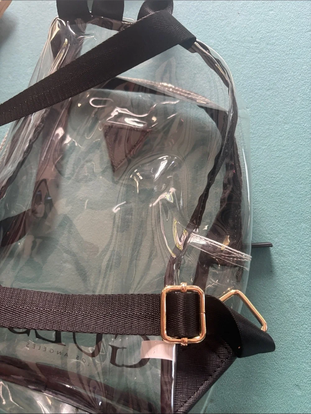 GUESS stadium Clear Black Trim logo Backpack - Transparent Stadium Bag